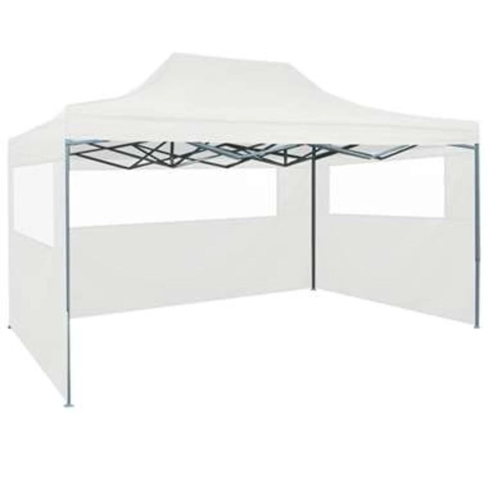 VidaXL Partytent Met 3 Zijwanden Inklapbaar 3x4 M Staal Wit 1 VidaXL Partytent Met 3 Zijwanden Inklapbaar 3x4 M Staal Wit