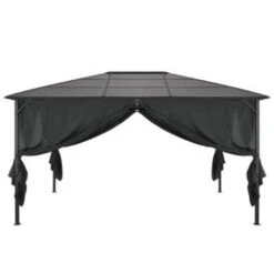 VidaXL Prieel Met Gordijn 4x3x2,6 Cm Aluminium Zwart 7 VidaXL Prieel Met Gordijn 4x3x2,6 Cm Aluminium Zwart -VIDAXL 1000001196 0103