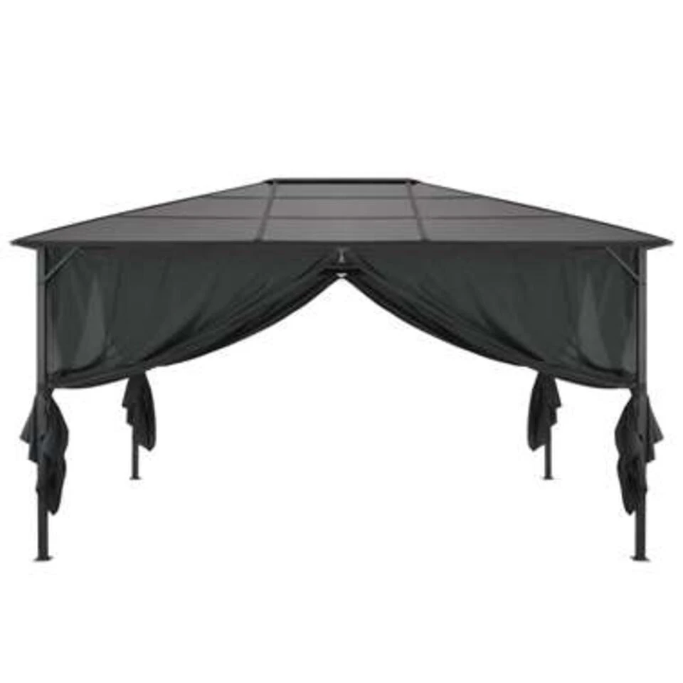 VidaXL Prieel Met Gordijn 4x3x2,6 Cm Aluminium Zwart 4 VidaXL Prieel Met Gordijn 4x3x2,6 Cm Aluminium Zwart - Afbeelding 4