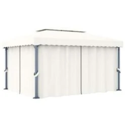 VidaXL Prieel Met Gordijn 4x3 M Aluminium Crèmewit