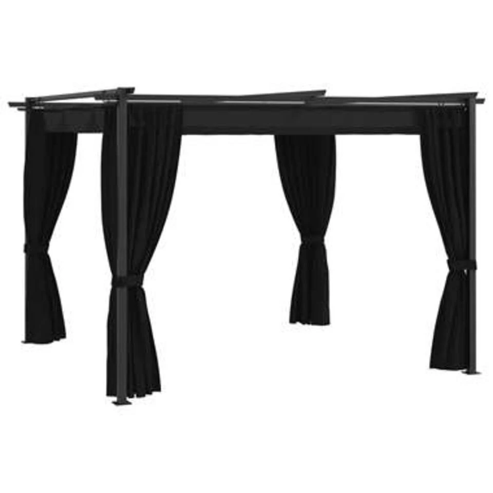 VidaXL Prieel Met Gordijnen 3x3 M Staal Antraciet 1 VidaXL Prieel Met Gordijnen 3x3 M Staal Antraciet