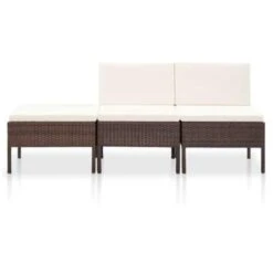 VidaXL 3-delige Loungeset Met Kussens Poly Rattan Bruin -VIDAXL 1000002841 0102