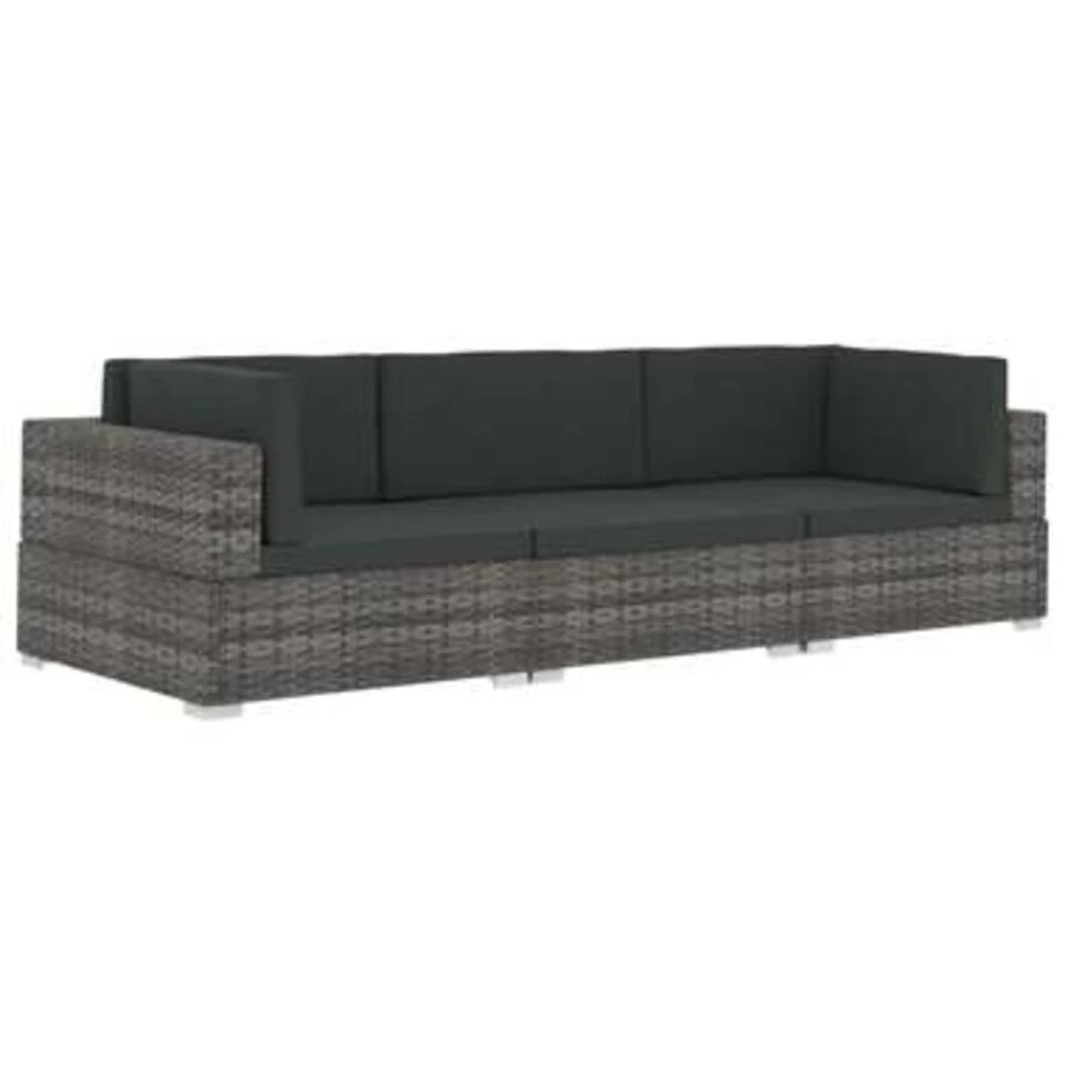 VidaXL 3-delige Loungeset Met Kussens Poly Rattan Grijs 2 VidaXL 3-delige Loungeset Met Kussens Poly Rattan Grijs - Afbeelding 2
