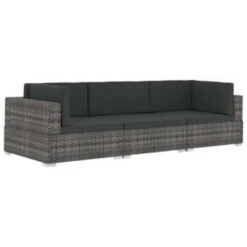VidaXL 3-delige Loungeset Met Kussens Poly Rattan Grijs