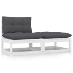 VidaXL 2-delige Loungeset Met Kussens Massief Grenenhout Wit
