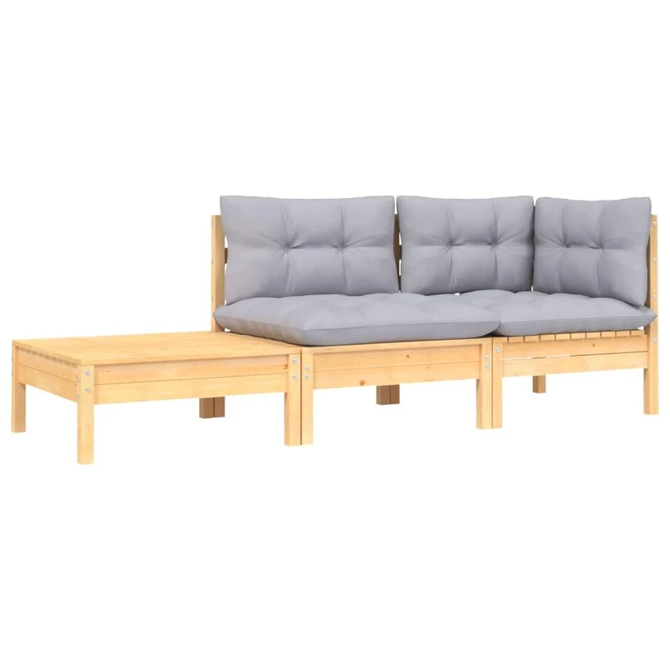VidaXL 3-delige Loungeset Met Grijze Kussens Massief Grenenhout 1 VidaXL 3-delige Loungeset Met Grijze Kussens Massief Grenenhout