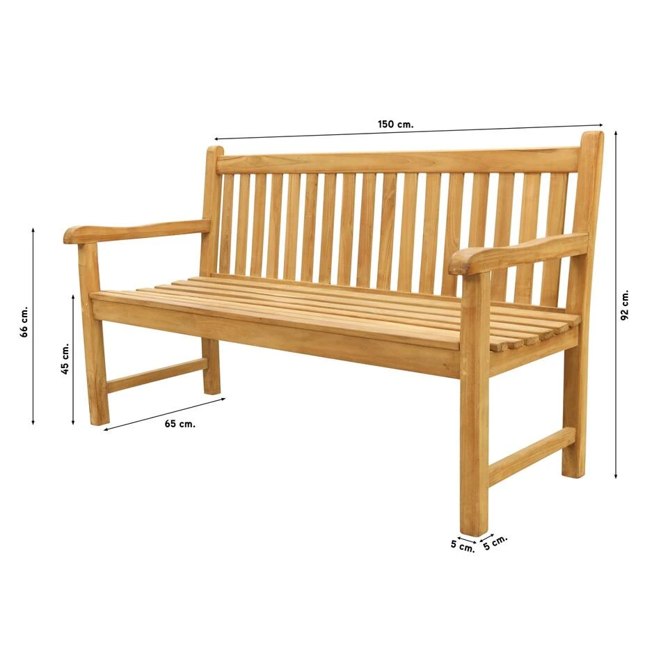 VDG Teak Houten Tuinbank Bison - 150 Cm 2 VDG Teak Houten Tuinbank Bison - 150 Cm - Afbeelding 2