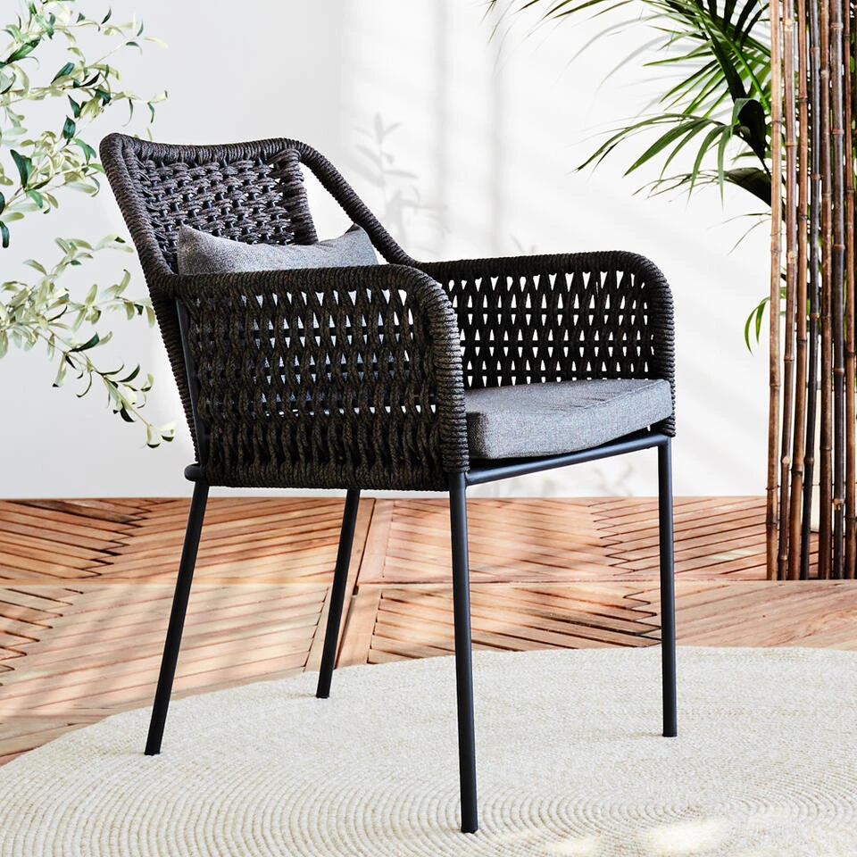 Dining Tuinstoel Met Armleuning Kaya Touw Bruin - 66x55x80 Cm - Touw - Grijs 2 Dining Tuinstoel Met Armleuning Kaya Touw Bruin - 66x55x80 Cm - Touw - Grijs - Afbeelding 2