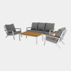 Donnan Loungeset Aluminium/bamboo - Aluminium - Wit -VIDAXL 1000094358 0103