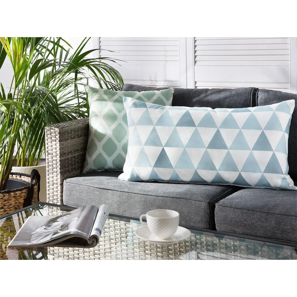 Beliani Buitenkussen TRIFOS - Blauw Polyester 2 Beliani Buitenkussen TRIFOS - Blauw Polyester - Afbeelding 2