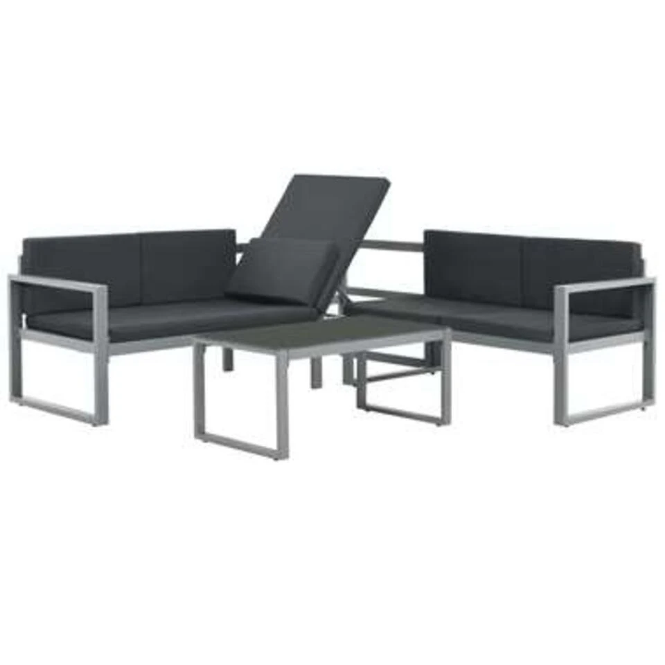 VidaXL 3-delige Loungeset Met Kussens Aluminium Zwart 2 VidaXL 3-delige Loungeset Met Kussens Aluminium Zwart - Afbeelding 2