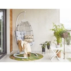 Beliani Hangstoel SESIA - Grijs Polyester, Pe Rotan -VIDAXL b9fb2f8e1061462b9a54556fdf8e9f7e