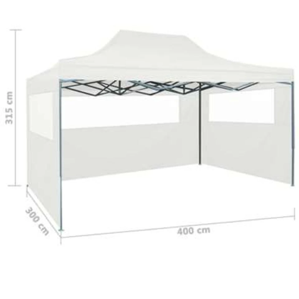 VidaXL Partytent Met 3 Zijwanden Inklapbaar 3x4 M Staal Wit 2 VidaXL Partytent Met 3 Zijwanden Inklapbaar 3x4 M Staal Wit - Afbeelding 2