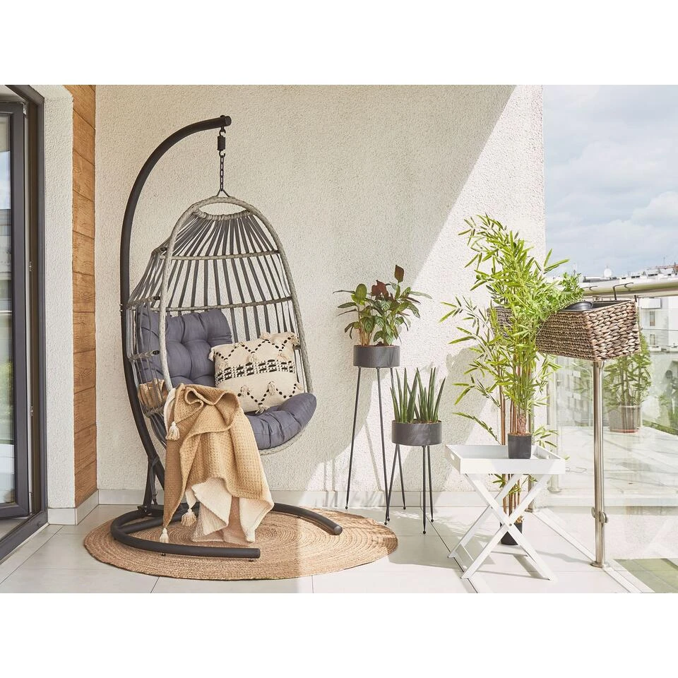 Beliani Hangstoel SESIA - Grijs Polyester, Pe Rotan 3 Beliani Hangstoel SESIA - Grijs Polyester, Pe Rotan - Afbeelding 3