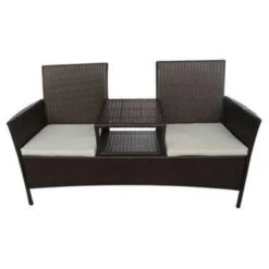 VidaXL Tuinbank 2-zits Met Tafeltje Poly Rattan Bruin -VIDAXL e979c04dd18f4d45962c3f42eaa1b0ee